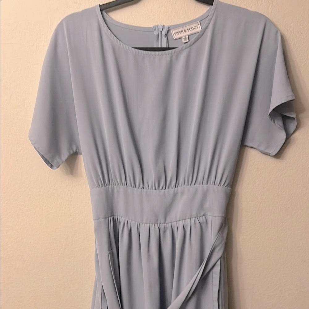 Piper Scoot Elegant Blue Pleated Midi Dress with Dolman Sleeves 327